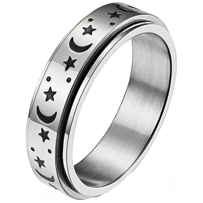 Silver-Star Moon-Spinning Ring