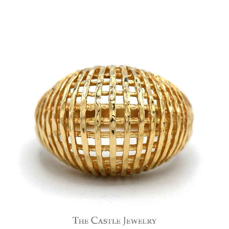 ladies rings with black diamond -Open Lattice Designed Dome Ring in 14k Yellow Gold