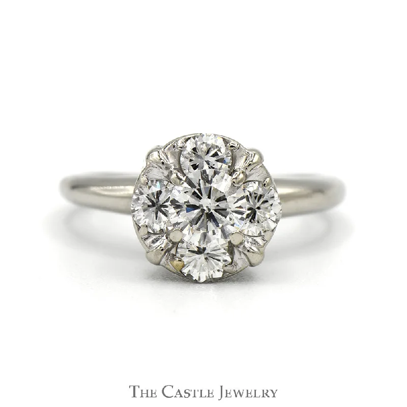 ladies rings with engraving -1cttw 5 Round Diamond Cluster Ring in 14k White Gold