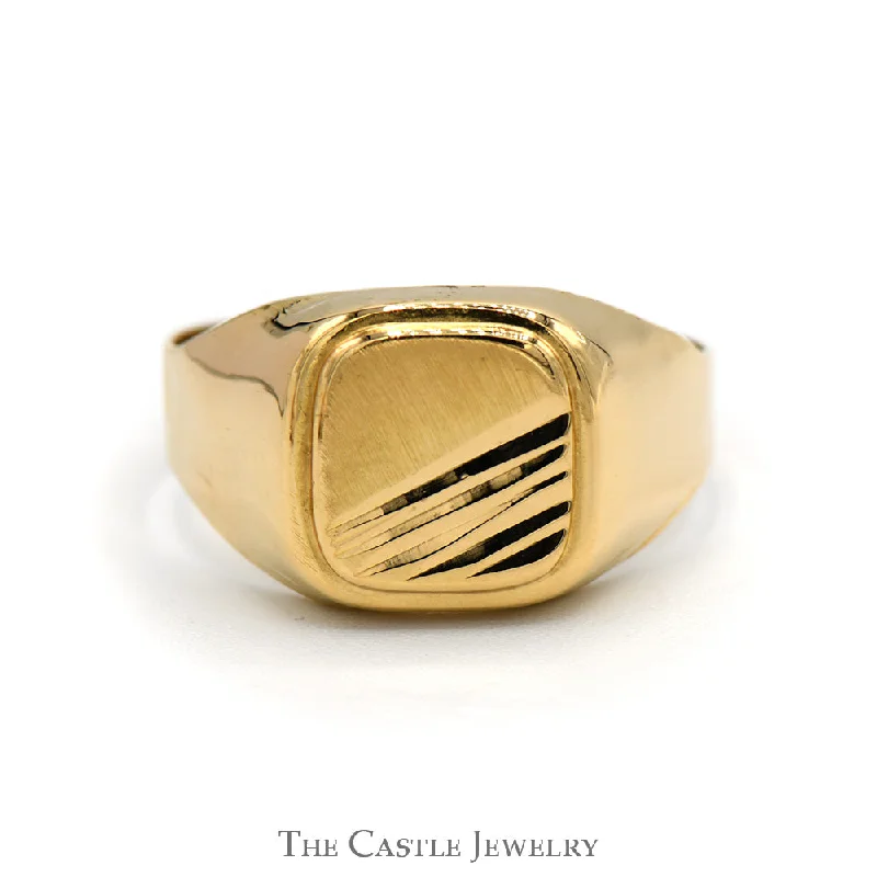 ladies rings for gift ideas -Ridged Textured Signet Ring in 18k Yellow Gold