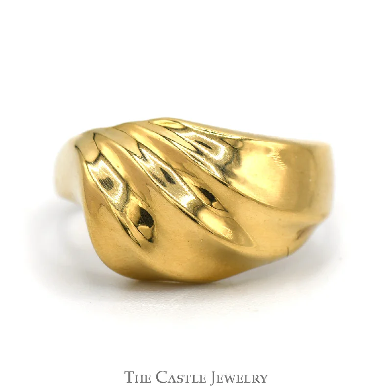 ladies rings trendy minimalist -Swirled Ridged Dome Ring in 18k Yellow Gold