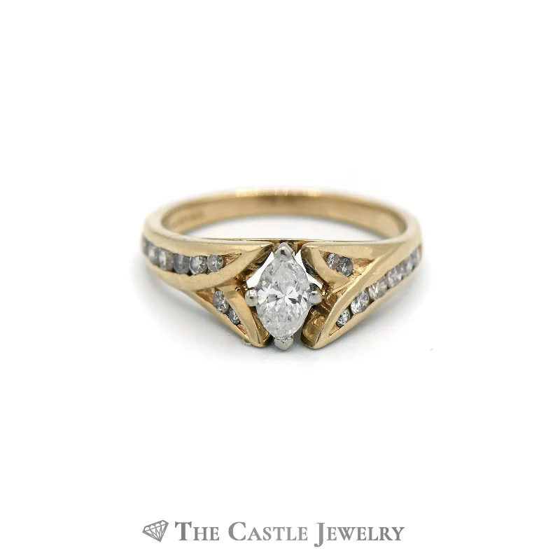 ladies rings simple elegance -Oval Diamond Ring with Split Diamond Accent Sides in 14K Yellow Gold