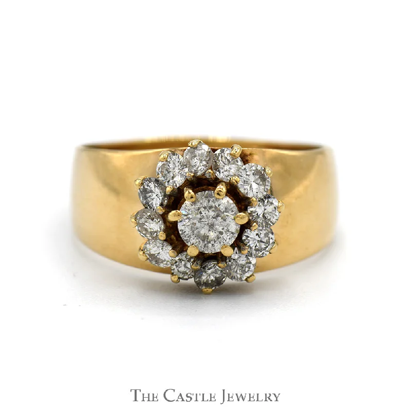 ladies rings lightweight feel -1cttw Round Flower Diamond Cluster Ring in 14k Yellow Gold