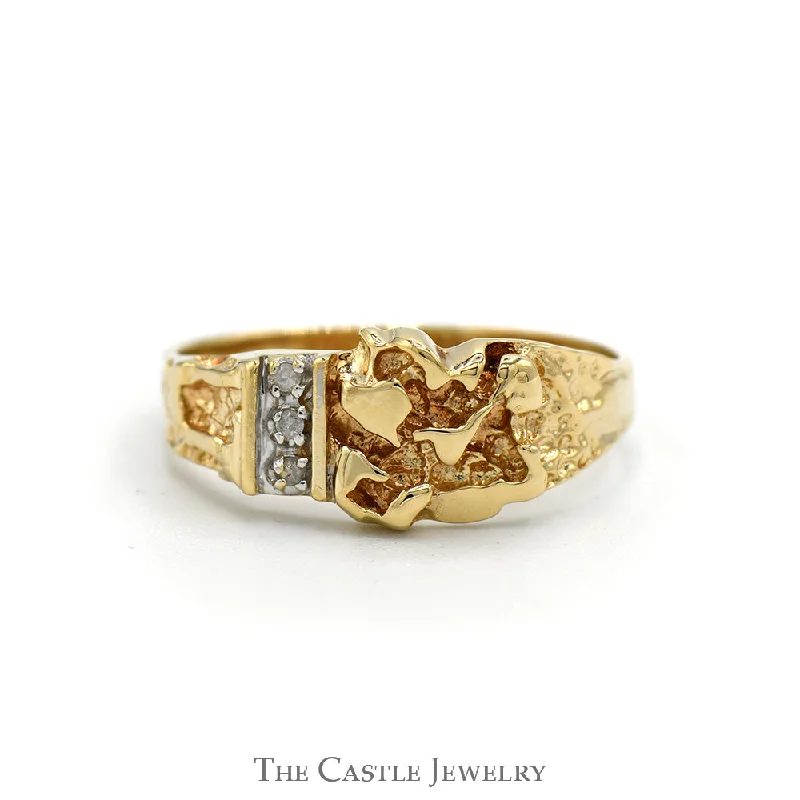 ladies rings for evening wear -Nugget Designed Ring with Diamond Accents in 10k Yellow Gold