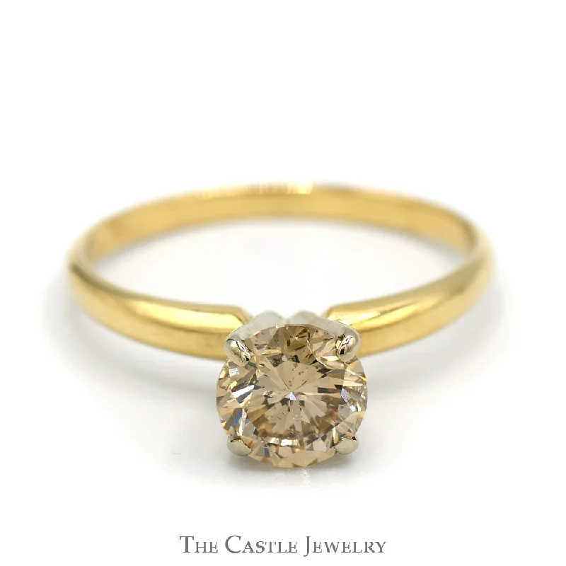 ladies rings chic design -1ct Cognac Brown Diamond Solitaire Engagement Ring in 14k Yellow Gold