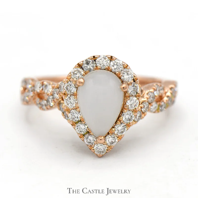 ladies rings timeless beauty -Neil Lane Designer Pear Cut Moonstone Ring with Diamond Accented Twisted Sides in 14k Rose Gold