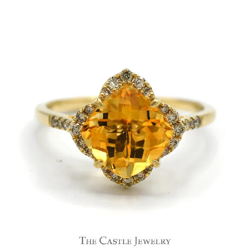 ladies rings with turquoise -Le Vian Cushion Cut Citrine Ring with Diamond Halo and Accented Sides in 14k Yellow Gold