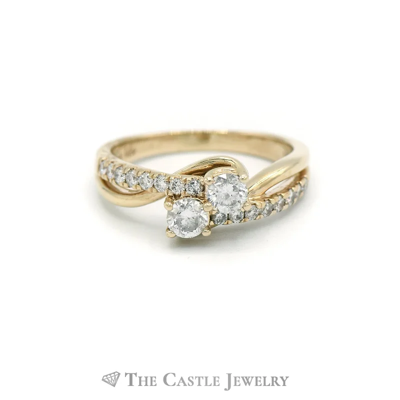 ladies rings classic style -1CTTW Ever US Bypass Designed Engagement Ring in 14KT Yellow Gold