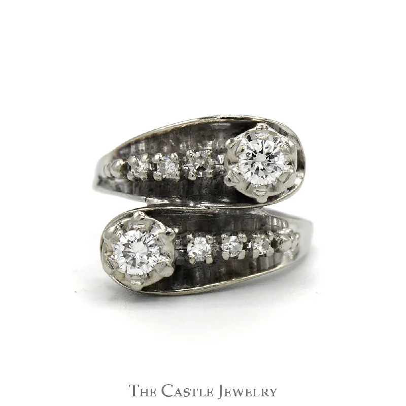 ladies rings with white sapphire -Concaved 1/2cttw Round Diamond Bypass Ring in 10k White Gold