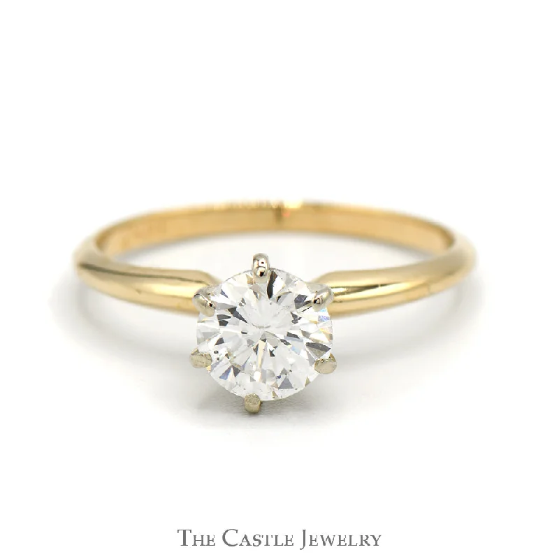 ladies rings classic style -1.03ct Round Diamond Solitaire Engagement Ring in 14k Yellow Gold Tiffany Mounting - I1, I