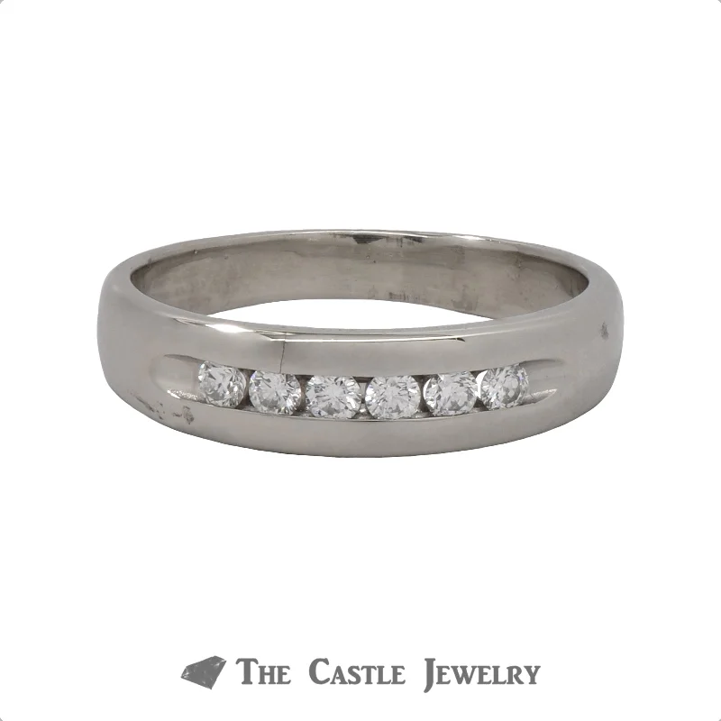 ladies rings timeless beauty -Channel Set Round Brilliant Cut Wedding Band in 14K White Gold