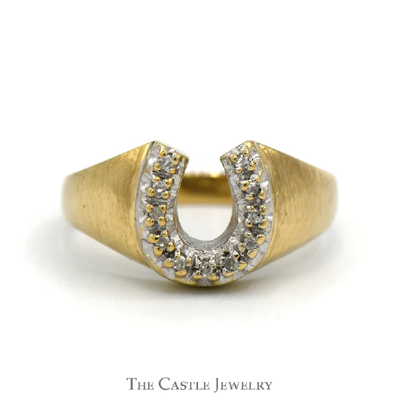 ladies rings for casual wear -Round Diamond Accented Horseshoe Ring in 10k Yellow Gold