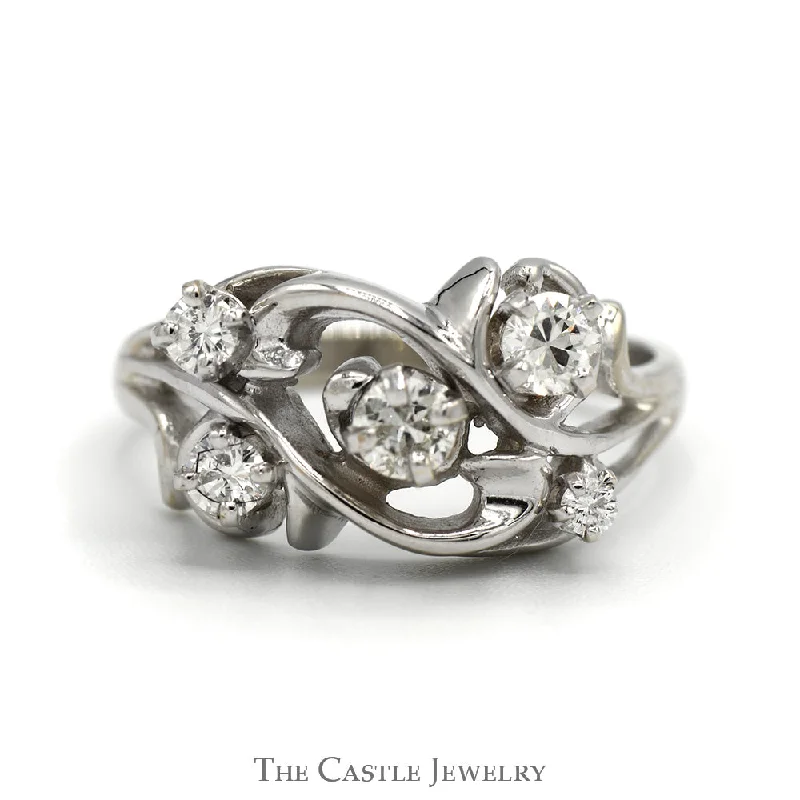 ladies rings platinum finish -1/2cttw Round Diamond Cluster Freeform Swirled Ring in 14k White Gold