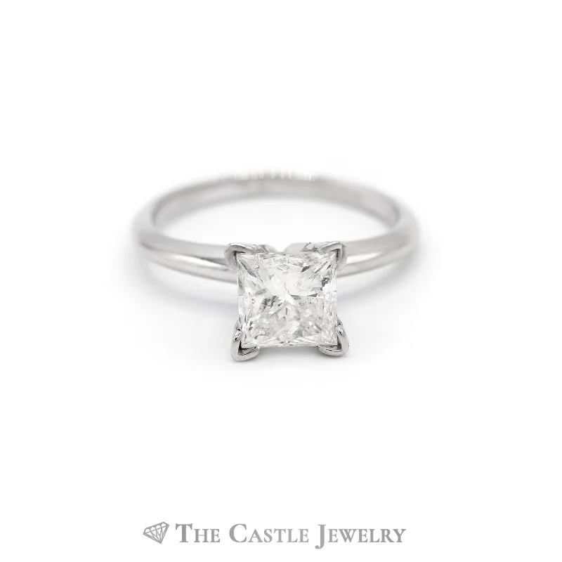 ladies rings custom made -1.50CT Princess Cut Diamond Solitaire Engagement Ring in 14KT White Gold