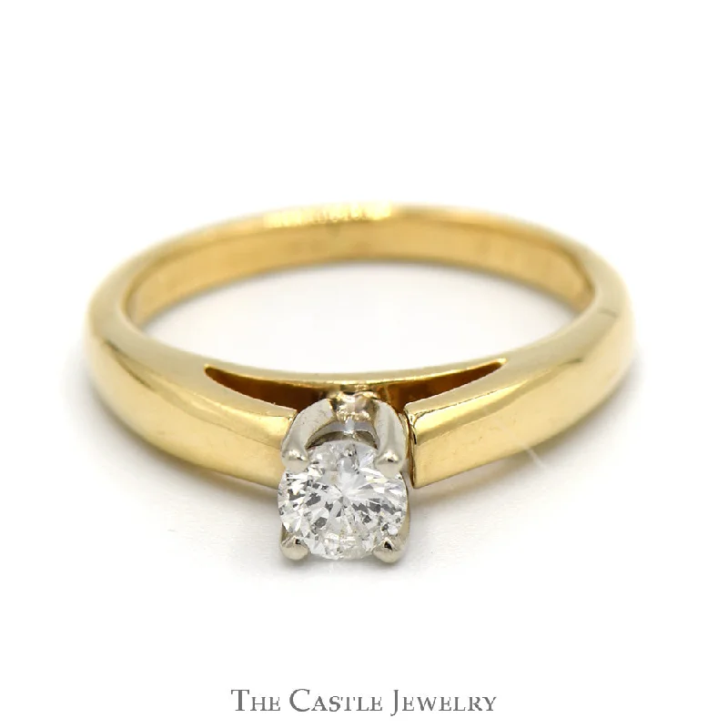 ladies rings platinum finish -.30ct Round Diamond Engagement Ring in 14k Yellow Gold Cathedral Mounting