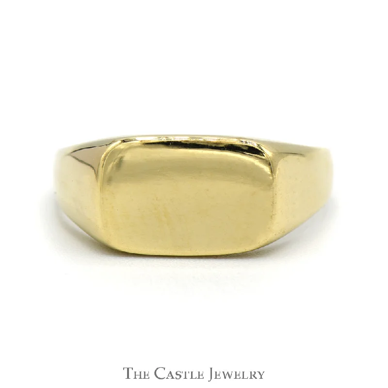 ladies rings with pearls -Rectangular Polished Signet Ring in 10k Yellow Gold