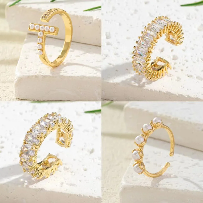 ladies rings promise ring -Vintage Style Circle Copper Plating Inlay Zircon Open Rings