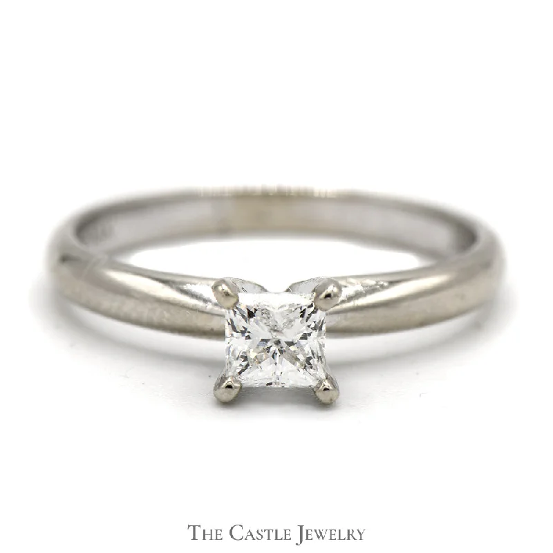 ladies rings affordable price -Princess Cut Diamond Solitaire Engagement Ring in 14k White Gold