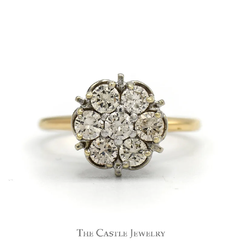 ladies rings with engraving -.85cttw Round 7 Diamond Cluster Ring in 10k Yellow Gold