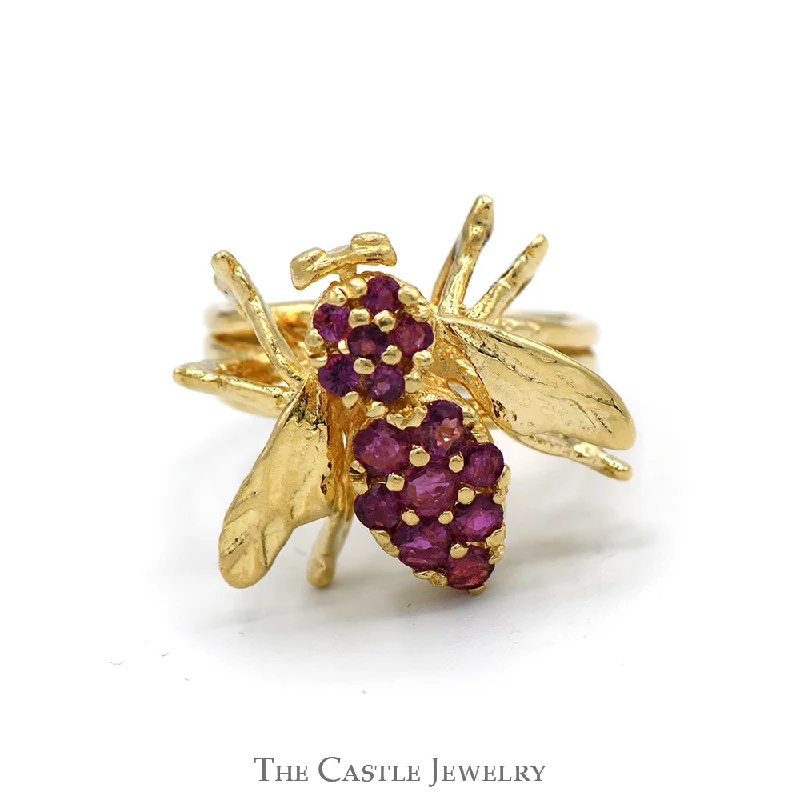 ladies rings platinum finish -Bee Designed Ruby Cluster Ring in 14k Yellow Gold