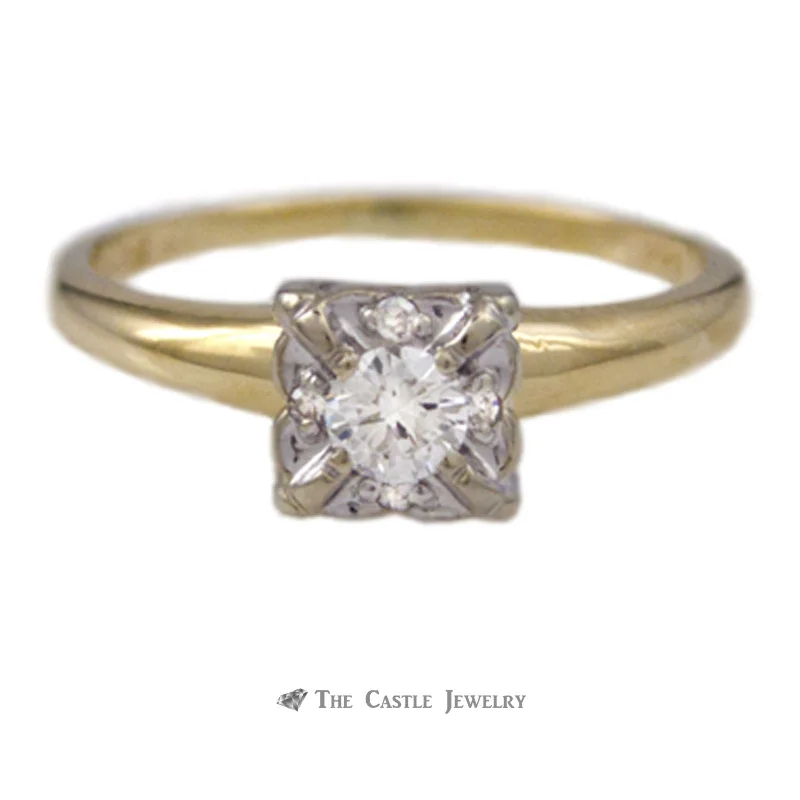 ladies rings for trendy women -Square Illusion .25cttw. Round Diamond Cluster Ring in 14K Gold