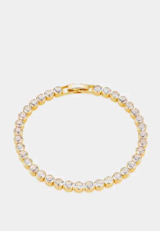 bracelets with diamond sparkle -Orelia Crystal Round Tennis Bracelet Gold Stones