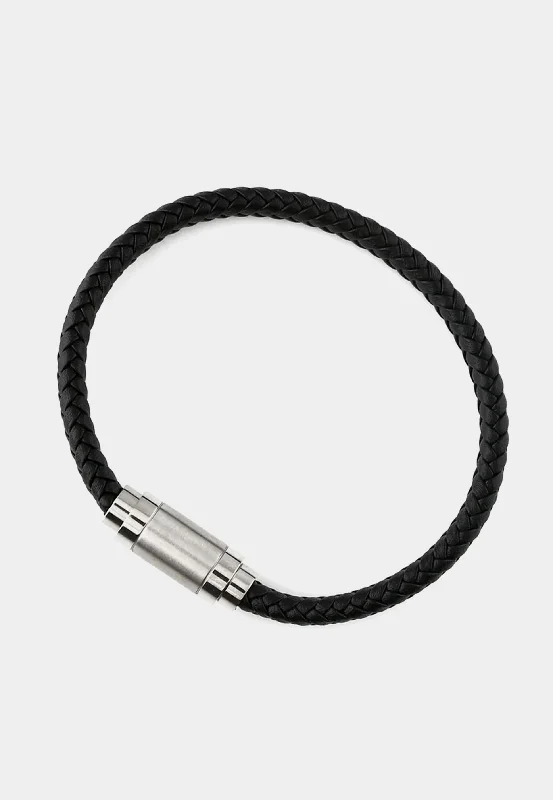 bracelets for everyday wear -Orelia OJ Plaited Leather Bracelet Black Silver