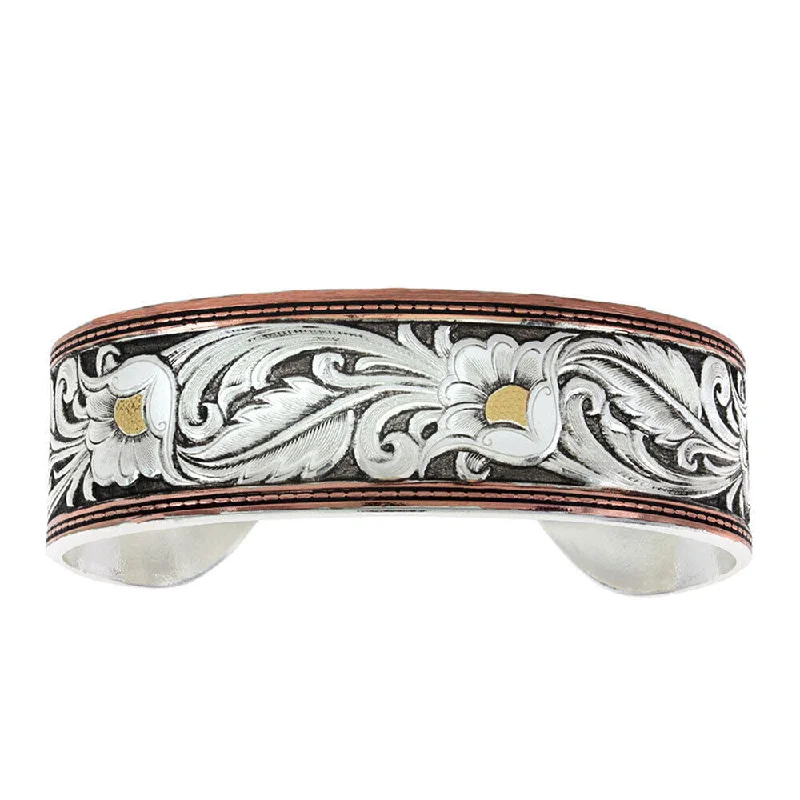 bracelets with black diamond -Leathercut Tri-colored Floral Cuff Bracelet