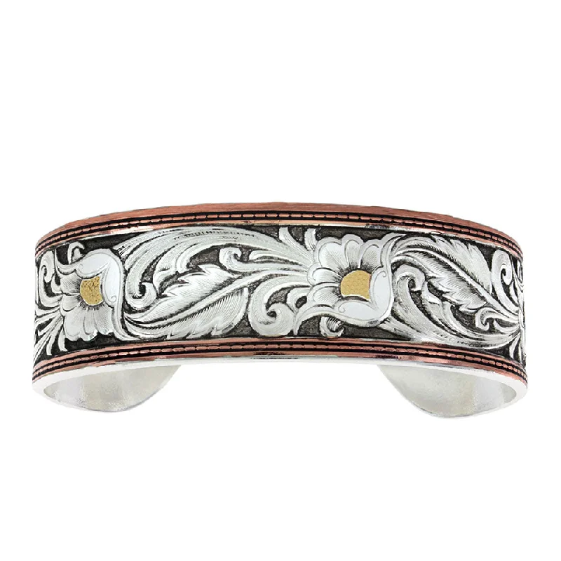 bracelets for fashion lovers -Leather Cut Tri-Colored Foral Cuff Bracelet