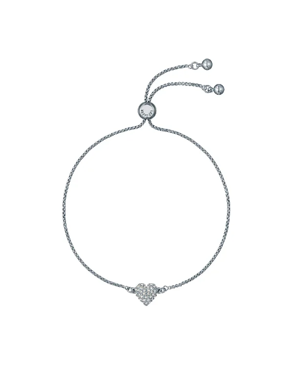 bracelets stackable trendy -Adoria Crystal Sweetheart Adjustable Bracelet Silver