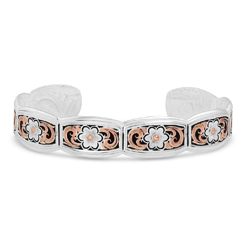 bracelets with black onyx -Classic Rose Gold Flower Swirl Cuff Bracelet