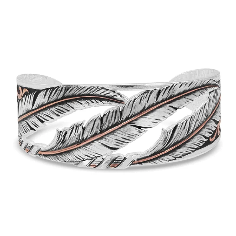 bracelets with gold plating -Wind Dancer Pierced Feather Cuff Bracelet