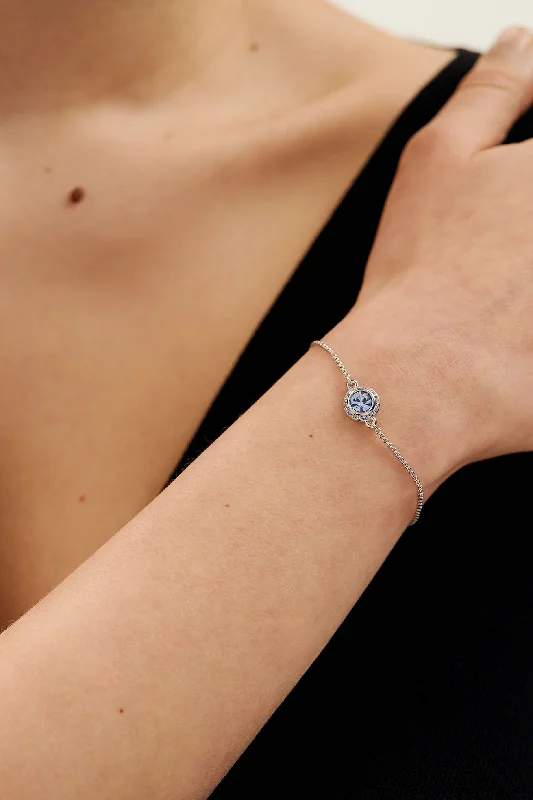 bracelets with geometric shape -Soleta Solitaire Sparkle Crystal Adjustable Bracelet Lt-Blue-Silver