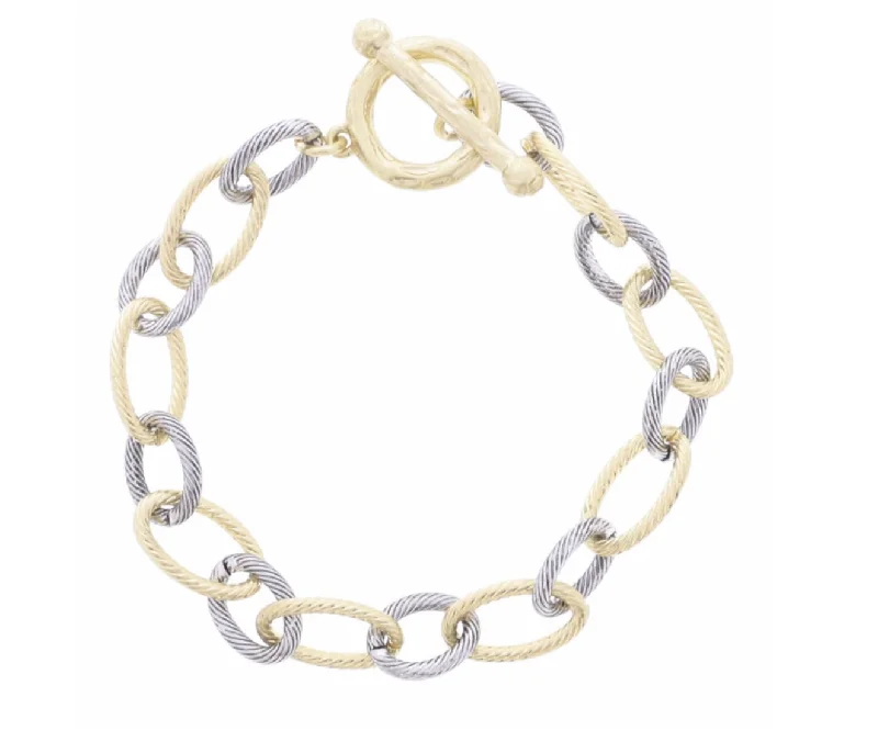 bracelets with pearl accent -Jane Marie 2-Tone Twist Textured Cable Chain Bracelet