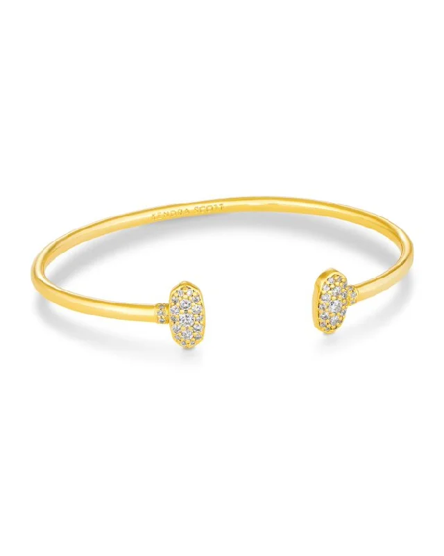 bracelets with peridot green -Kendra Scott Grayson Gold Cuff Bracelet in White Crystal