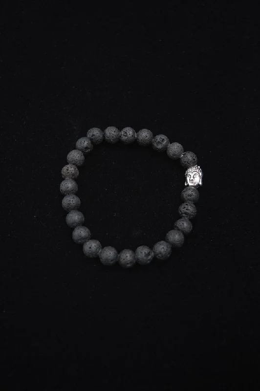 bracelets with shell design -Lava Rock Buddha Bracelet