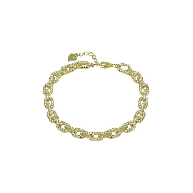 bracelets with geometric shape -The Iced Out Cable Link Bracelet | 18KT Gold Vermeil & Sterling Silver